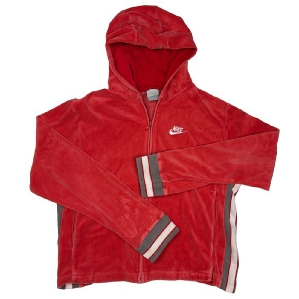 Nike Velour Full Zip‎ Hoodie Red Long Sleeve Womens L (12-14)